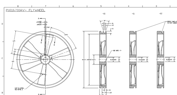 Flywheel, 16.5" CI, 1-Belt with Key #01AECA