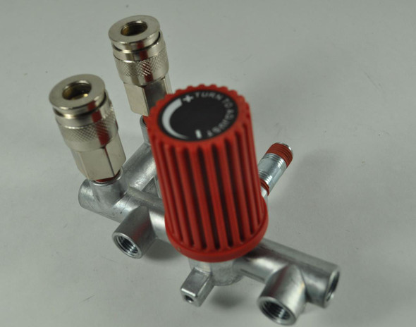 MAT - EDI Manifold Assembly #05A34E, metallic plumbing component with multiple ports and a red control valve.