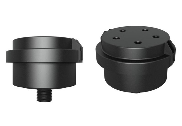 Solberg Plastic Air Filter Assembly, 1/4" MPT, black plastic construction with threaded connection and top vents for air filtration.