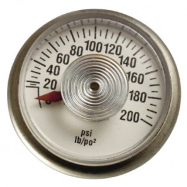 Air Compressor Pressure Gauge, 1/8" MPT Back-Mount, 200 PSI, 1.5" Face #09EA69