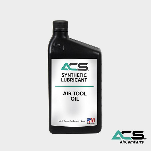 Air Compressor Sales Air Tool Oil, 1 Quart - Synthetic Lubricant for Air Tools in a black plastic bottle with a white label and black cap.
