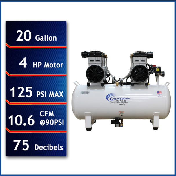 New California Air Tools Ultra-Quiet, Oil-Free Air Compressor with Automatic Drain Valve, 4 HP #1163CA