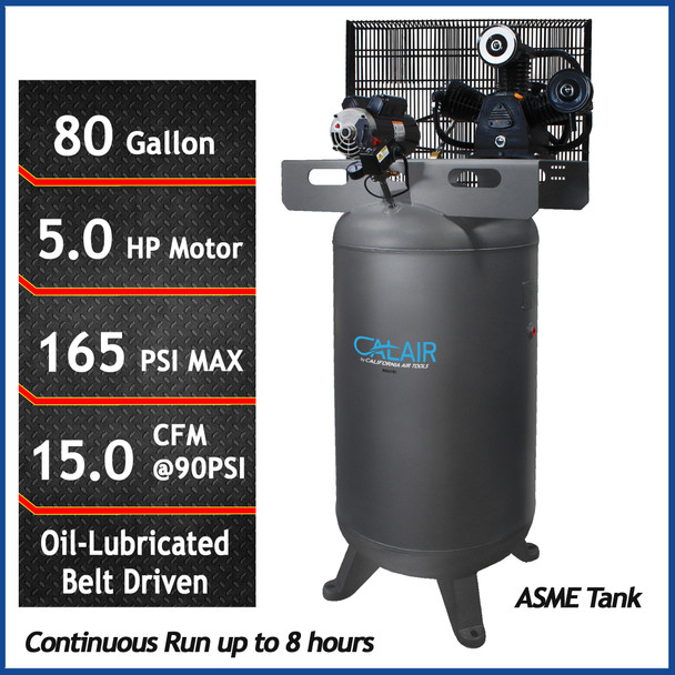 New CALAIR 5 HP 80 Gallon Oil-Bath Electric Stationary Air Compressor #11665D
