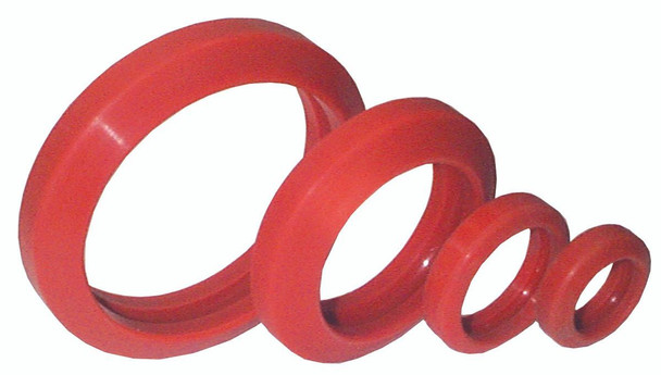 Air Compressor Sales v Red silicone donut 3-inch, red silicone rubber gaskets in four sizes, model 10700-B-3.0, MS801013, vibrant red color.