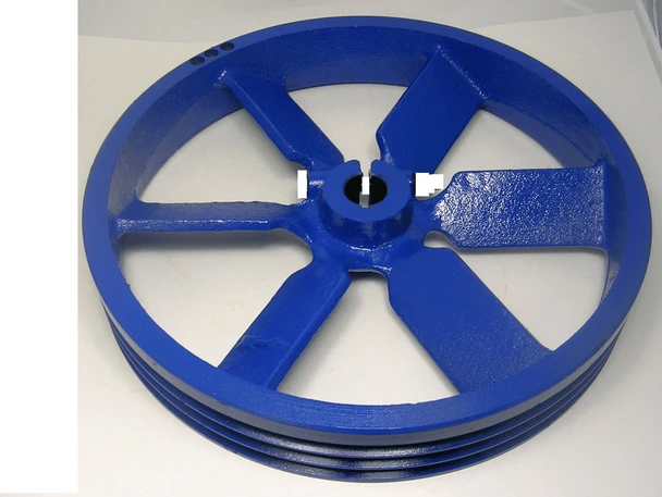 Air Compressor Sales Kellogg 331 / 332 / 452 Flywheel Assembly, blue painted flywheel with five spokes and central hub for model #01953A.