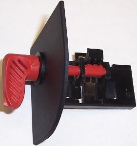 MAT - EDI Mill Switch Lever Assembly, close-up of the switch with a black base, red lever handle, and mounting components.