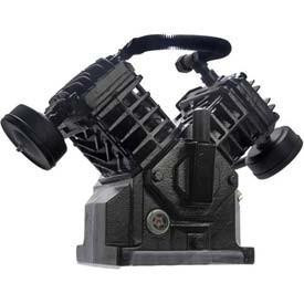 MAT - EDI TQ3010 Air Compressor Pump Replacement, Complete Assembly, Single-Stage, 5 HP, industrial black compressor pump with dual cylinders and connecting pipes.