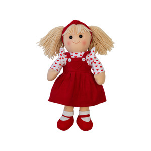 Audrey - 35cm doll with red dress and heart embroidery with white top heart motif