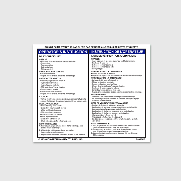 Instructions - Daily Checklist Decal (French) - Con-Tech Manufacturing