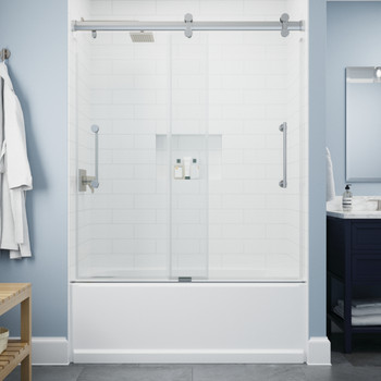 Paxos 60 in. x 62-1/4 in. Frameless Sliding Bathtub Door