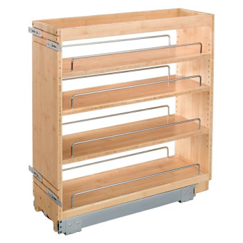 Rev-A-Shelf 448 Maple 8" 4-Shelf Base Cabinet Pullout Organizer with Standard Slides, 448-BC-8C, 8"W x 22 1/2"D x 25 1/2"H | 448BC8C