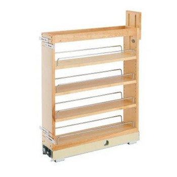 Rev-A-Shelf 448 Maple 5" 4-Shelf Base Cabinet Pullout Organizer with Soft-Close Slides, 448-BCBBSC-5C, 5"W x 22 1/2"D x 25 1/2"H | 448BCBBSC5C