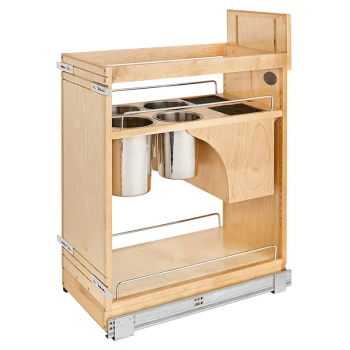 Rev-A-Shelf 448KB Maple 11-3/4" 4-Bin 2-Shelf Base Cabinet Organizer with Knife Block and Utensil Bin with Soft-Close Slides, 448KB-BCSC-11C, 11", 11" (280 mm) W x 21-5/8" (549 mm) D x 25-1/2" (648 | 448KBBCSC11C