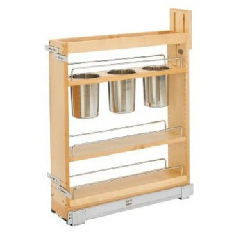 Rev-A-Shelf 448UT Maple 6" 3-Bin 2-Shelf Base Cabinet Utensil Pullout Organizer with Soft-Close Slides, 448UT-BCSC-5C, 5" | 448UTBCSC5C