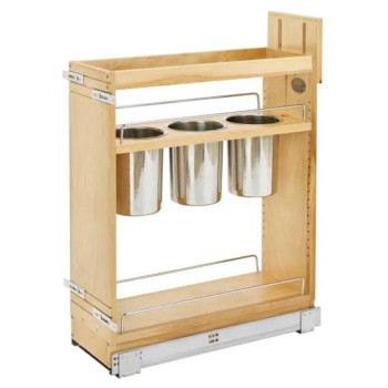 Rev-A-Shelf 448UT Maple 8-3/4" 3-Bin 2-Shelf Base Cabinet Utensil Pullout Organizer with Soft-Close Slides, 448UT-BCSC-8C, 8" | 448UTBCSC8C