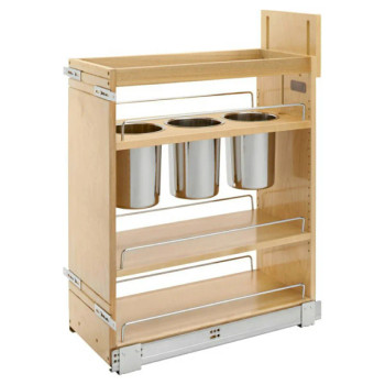 Rev-A-Shelf 448UT Maple 10-1/8" 3-Bin 2-Shelf Base Cabinet Utensil Pullout Organizer with Soft-Close Slides, 448UT-BCSC-9C, 9.5" | 448UTBCSC9C