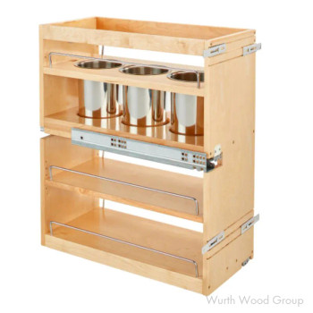 Rev-A-Shelf 449UT Maple 10-1/2" 3-Bin 2-Shelf Base Cabinet Utensil Pullout Organizer with Soft-Close Slides, 449UT-BCSC-10C, 12" | 449UTBCSC10C