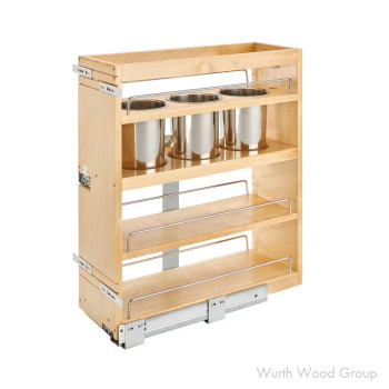 Rev-A-Shelf 449UT Maple 9-1/4" 3-Bin 2-Shelf Base Cabinet Utensil Pullout Organizer with Soft-Close Slides, 449UT-BCSC-8C, 12" | 449UTBCSC8C