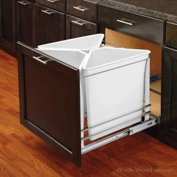 Rev-a-Shelf Double 27 QT Bottom Mount Waste Container Pull-Out with Undermount Soft-Close Slides, White - 4VLWCSC-1527F-24, SINGLE 35/50 QT | 4VLWCSC15FSM24