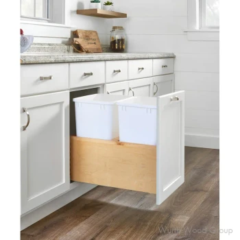 Rev-A-Shelf 4VLWCSC Series x Double Bin Bottom Mount Waste Container Pullout Frame with Soft-close Full extension Slides, - 4VLWCSC-21F-12 | 4VLWCSC21FTB12