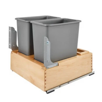 Rev-A-Shelf 4WC 20-31/32" Maple Bottom Mount Waste Pullout with 2-30 Quart White Bins Soft-Close, 4WC-24DM2-SC, 21"W x21 7/8"D x 19 5/8" H | 4WC24DM2SC