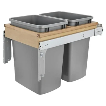 Rev-A-Shelf 4WCTM 15" Maple 2-35 Quart Top-Mount Waste Pullout with Silver Bins and Soft-Close Slides, 4WCTM-18BBSCDM2, 35 QT, 15 W X 22 1/2 D X 17 7/8 H | 4WCTM18BBSCDM2