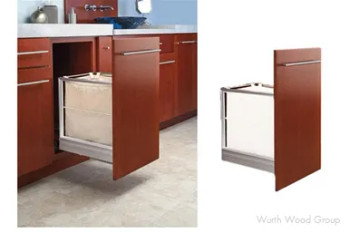 Rev-A-Shelf Corporation 14-9/16" Wide Pull-Out Single Wire Hamper with Canvas Bag, Gray Finish | 519015RM117