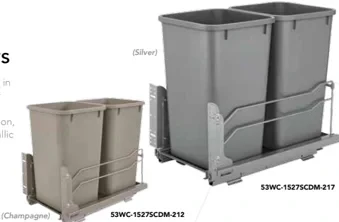 Rev-A-Shelf 53WC Series Undermount Soft Close Waste Containers - Silver | Double 27 Qt | 53WC1527SCDM217