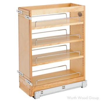 Rev-A-Shelf 448 Maple 8-3/4" 4-Shelf Base Cabinet Pullout Organizer with Soft-Close Slides, 448-BC19SC-8C, 8-½"W X19"D X 25-1/2"H | 448BC19SC8C