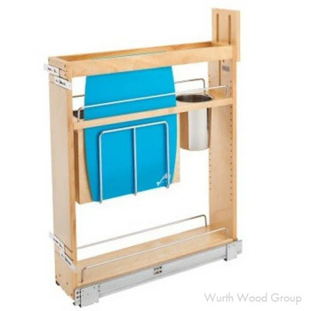 Rev-A-Shelf 448KB Maple 6" 1-Bin 2-Shelf Base Cabinet Organizer with Knife Block and Utensil Bin with Soft-Close Slides, 448KB-BCSC-5C | 448KBBCSC5C