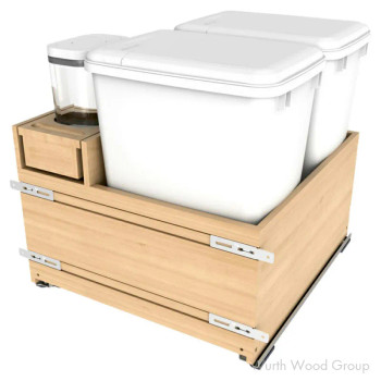 Rev-A-Shelf 4WCOX 21" Maple Bottom Mount Waste Pullout with 2-35 Quart White Bins Soft-Close, 4WCOX-24DMSC-1, DBL 35 QT | 4WCOX24DMSC1