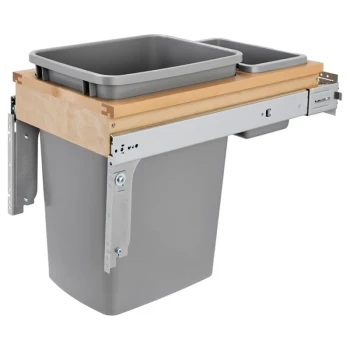 Rev-A-Shelf 4WCTM 12" Maple 1-35 Quart Top-Mount Waste Pullout with Silver Bin and Soft-Close Slides, 4WCTM-12BBSCDM1, 35 QT, 18" (457 mm) W x 23-1/4" (591 mm) D x 21-3/4" (553 mm) H | 4WCTM21BBSCDM2