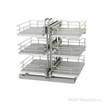 Rev-A-Shelf 53PSPE3 Three-Tier Blind Corner Kit for 15" Opening and Soft-close Full extension Slides Gray, Non-handed - 53PSPE3-15SC-GR | 53PSPE315SCGR