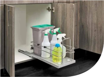 Rev-A-Shelf 5SBWCC 8-15/16" Metallic Silver Bottom Mount Waste Pullout with 1-8 Quart Silver metallic Bin Soft-Close, 5SBWCC-8S-1 | 5SBWCC8S1