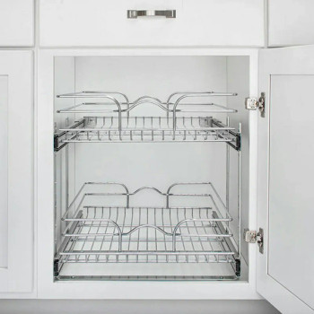 Rev-A-Shelf 5WB2 Chrome 17-3/4" 2-Shelf Pullout Organizer with Standard Slides, 5WB2-1822CR-1, 18"X22", 17-3/4"W x 22"D x 19"H | 5WB21822CR