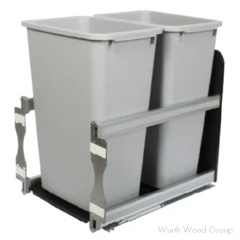 15-3/8" Platinum Bottom Mount Waste Pullout with 2-50 Quart Platinum Bins Soft-Close, Knape and Vogt USC18-2-50PT | USC18250PT