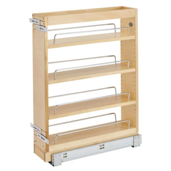 Rev-A-Shelf 448 Maple 6" 4-Shelf Base Cabinet Pullout Organizer with Soft-Close Slides, 448-BC19SC-5C, 5"W x 19"D x 25 1/2"H | 448BC195C