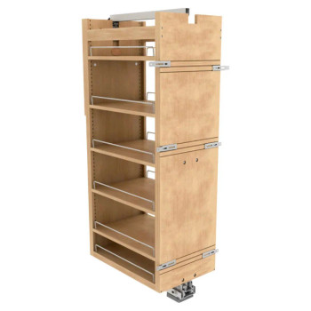 Rev-A-Shelf 448 14"W Soft-Close / Soft-Open Full Extension Slides 51-59-5/16"H x 22"D 6 Shelf, Maple Pantry Filler | 448TP51141