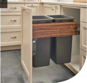 Rev-A-Shelf 4WC-WN 15" Walnut Bottom Mount Waste Pullout with 2-35 Quart Orion grey Bins Soft-Close, 4WC-WN-18DM2-SC | 4WCWN18DM2SC