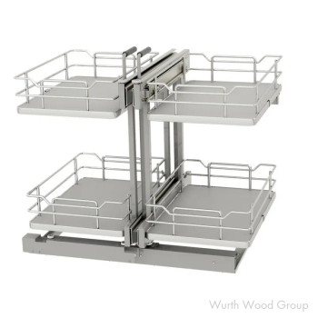 Rev-A-Shelf 53PSPE Two-Tier Blind Corner Kit for 15" Opening and Soft-close Full extension Slides Gray, Non-handed - 53PSPE-15SC-GR | 53PSPE15SCGR