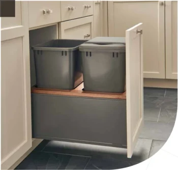 Rev-A-Shelf 5LB 16-1/2" Stainless Steel Bottom Mount Waste Pullout with 2-50 Quart Black Bins Soft-Close, 5LB-1850SSBL-218 | 5LB1850SSBL218
