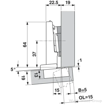 Blum CLIP Top Inserta Soft-Close BLUMOTION Full Overlay Face-Frame;Frameless Narrow Aluminum Door Hinge Onyx, 95° Toolless - 71B9590-ONYX, 95 DEG THICK DOOR | 71B9590OB