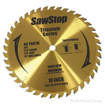 SawStop Titanium 10" Diameter with 5/8" Arbor 40 Tooth ATB  Saw Blade, BTS-R-40ATB | BTSR40ATB