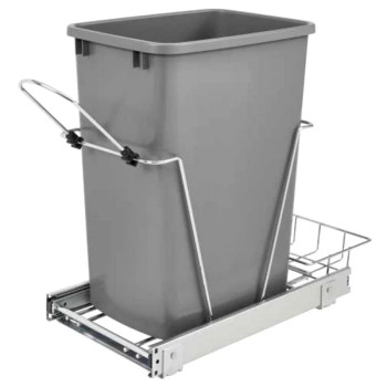 Rev-A-Shelf RV 11-1/2" Metallic Silver Bottom Mount Waste Pullout with 1-35 Quart Silver Bin Standard, RV-12KD-17C S, 35QT, 10-5/8" (270mm) W x 22" (559mm) D x 19-1/4" (489mm) H | RV12KD17CS