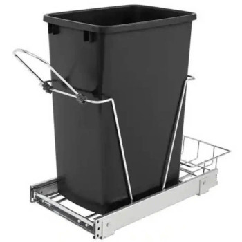 Rev-a-Shelf Pullout Waste Containers - Black/Chrome, 10-5/8" (270mm) W x 22" (559mm) D x 19-1/4" (489mm) H | RV12KD18CS