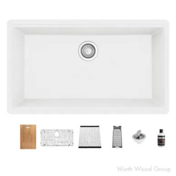 33" Undermount Large Single Bowl Quartz Workstation Kitchen Sink White | QUWS875WH