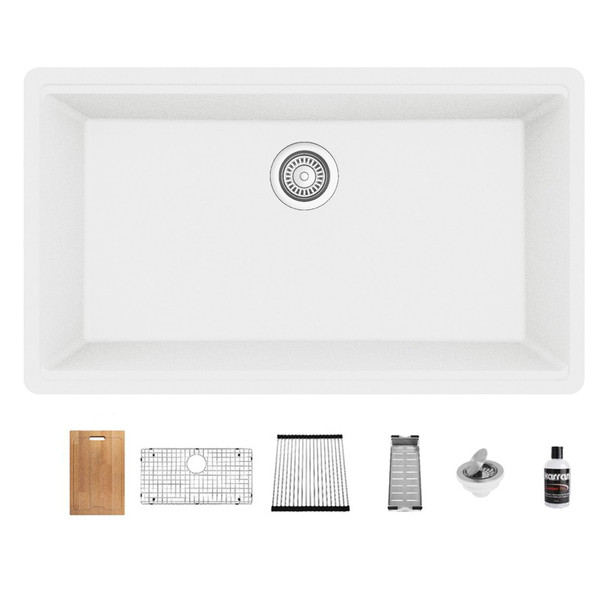 33" Undermount Large Single Bowl Quartz Workstation Kitchen Sink White