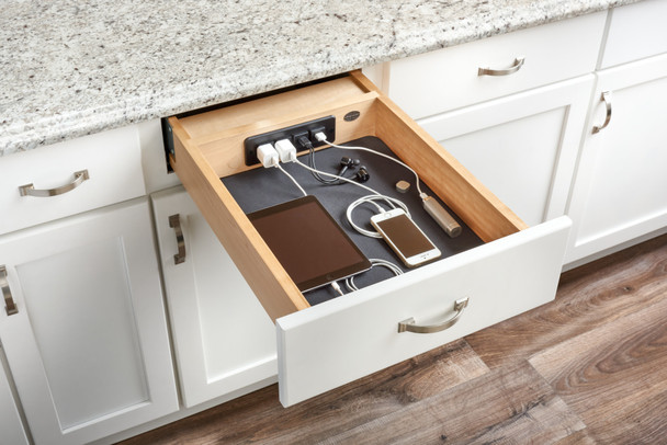 Wood Base Cabinet Charging Drawer Replacement System w/Soft Close