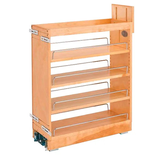 Rev-A-Shelf 448 Maple 8" 3-Shelf Base Cabinet Pullout Organizer with Soft-Close Slides, 448-BCBBSC-8C | 448BCBBSC8C
