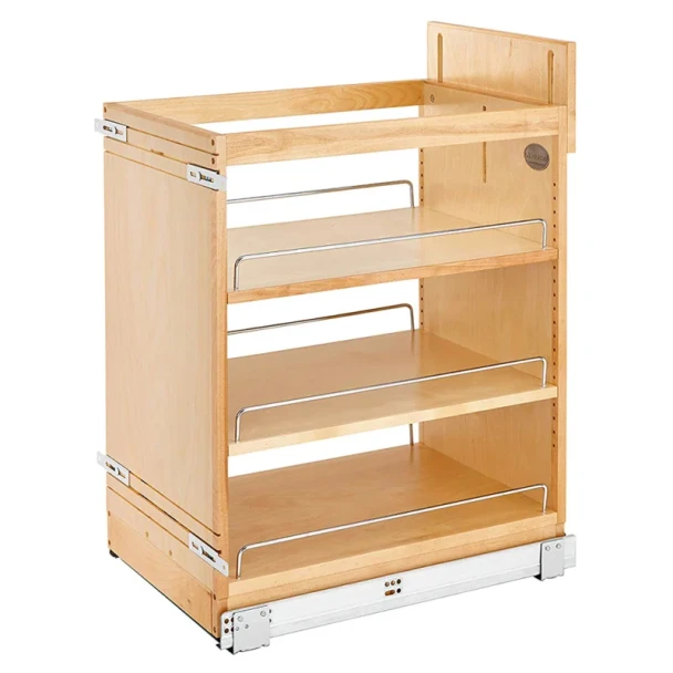 Rev-A-Shelf 448 Maple 14-3/4" 3-Shelf Base Cabinet Pullout Organizer with Soft-Close Slides, 448-BCSC-14C, 14", 14" (356 mm) x 21-5/8" (549 mm) x 25-1/2"-29-1/2" (648-749 mm) | 448BCSC14C